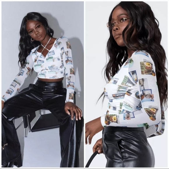 Princess Polly Tops - Princess Polly Picture This Top Long Sleeve Cropped Drawstrings Graphic Sz 4